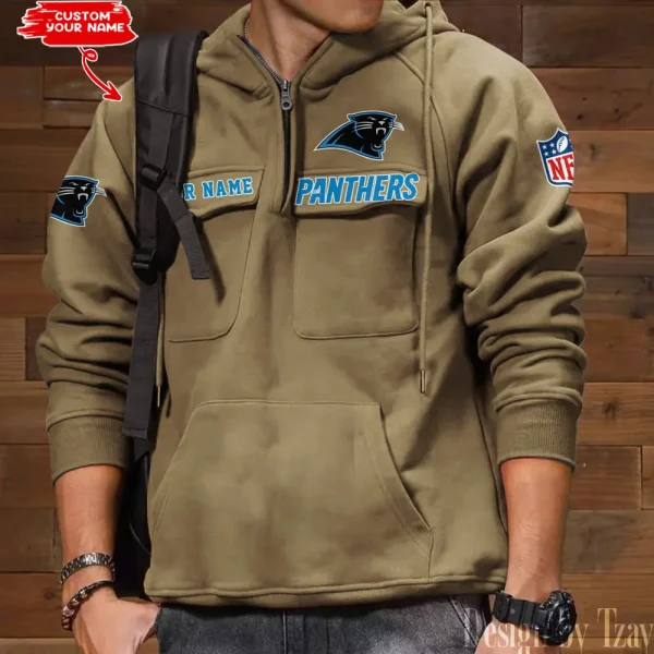 Carolina Panthers Multi Pocket Zipper Retro Hoodie AZVMHD674 - Image 3