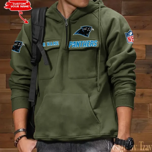 Carolina Panthers Multi Pocket Zipper Retro Hoodie AZVMHD674 - Image 5