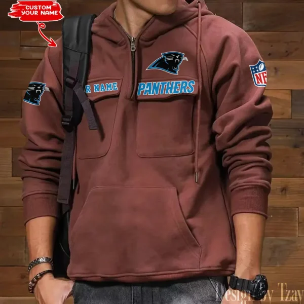 Carolina Panthers Multi Pocket Zipper Retro Hoodie AZVMHD674 - Image 6