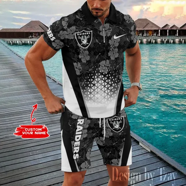 Las Vegas Raiders New2025 Quarter Zip Polo and Short AZPLZ472