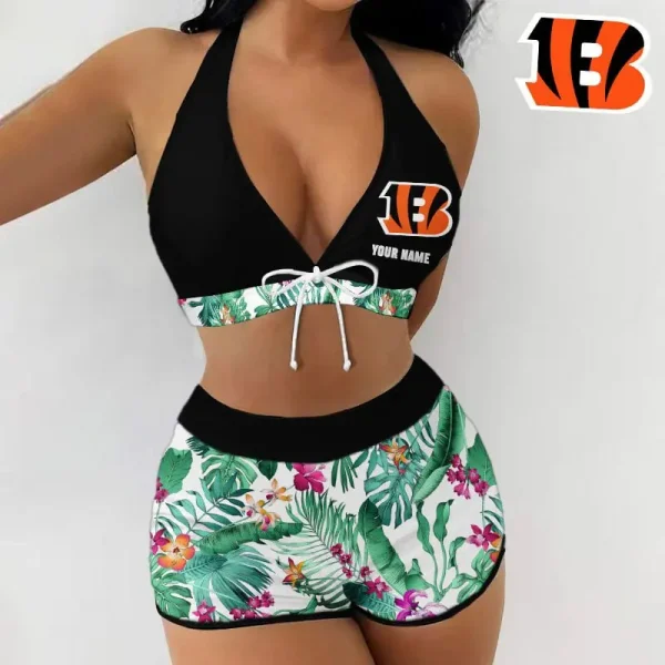 Cincinnati Bengals Women 2pcs Bowknot Shorts With Bra Swimsuit Set SPTSWBRA033