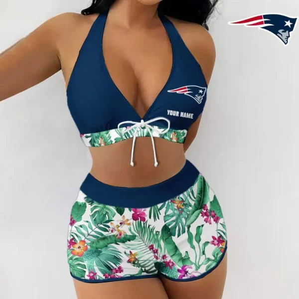 New England Patriots Women 2pcs Bowknot Shorts With Bra Swimsuit Set SPTSWBRA034