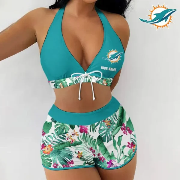 Miami Dolphins Women 2pcs Bowknot Shorts With Bra Swimsuit Set SPTSWBRA035