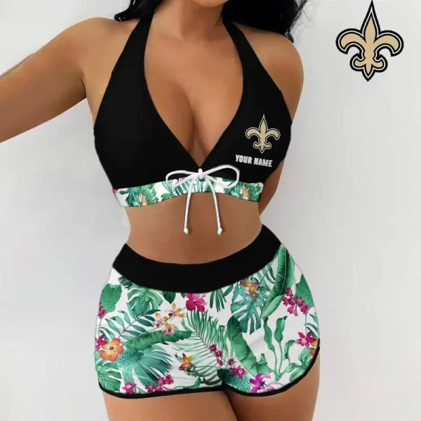 New Orleans Saints Women 2pcs Bowknot Shorts With Bra Swimsuit Set SPTSWBRA037