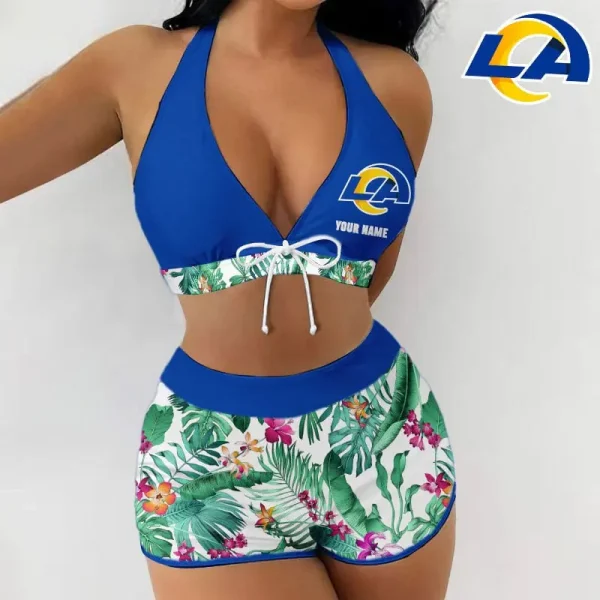 Los Angeles Rams Women 2pcs Bowknot Shorts With Bra Swimsuit Set SPTSWBRA039