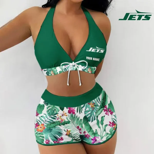 New York Jets Women 2pcs Bowknot Shorts With Bra Swimsuit Set SPTSWBRA041