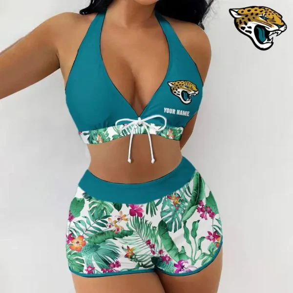 Jacksonville Jaguars Women 2pcs Bowknot Shorts With Bra Swimsuit Set SPTSWBRA046