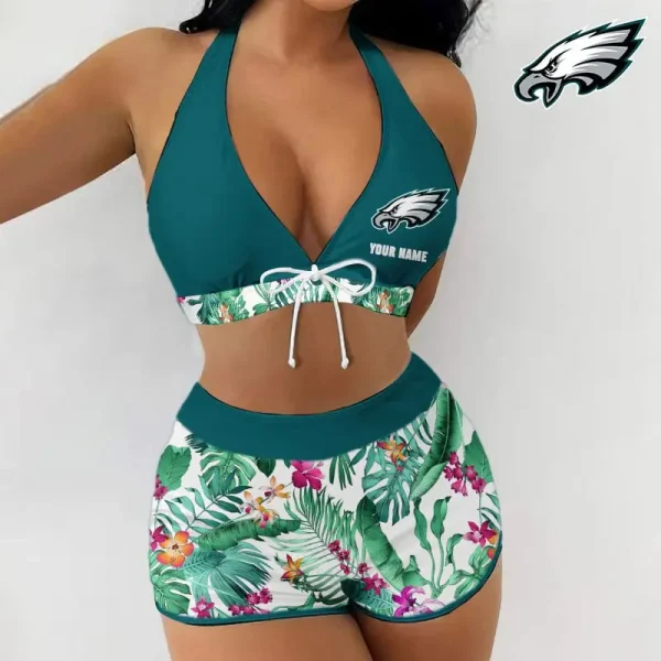 Philadelphia Eagles Women 2pcs Bowknot Shorts With Bra Swimsuit Set SPTSWBRA047