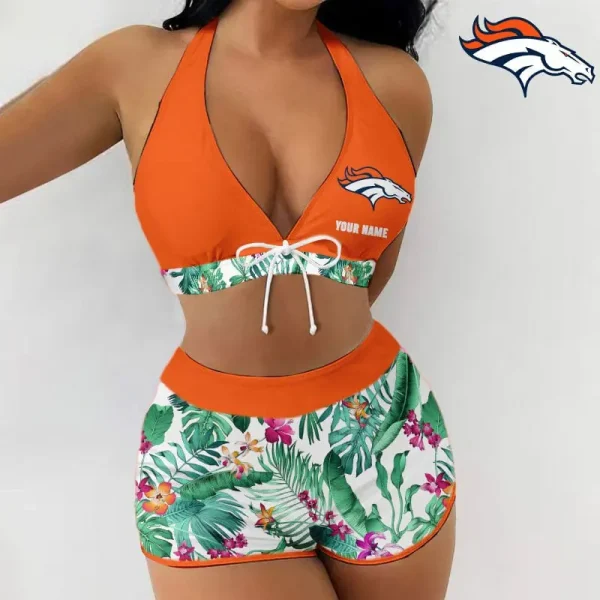 Denver Broncos Women 2pcs Bowknot Shorts With Bra Swimsuit Set SPTSWBRA049