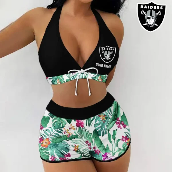 Las Vegas Raiders Women 2pcs Bowknot Shorts With Bra Swimsuit Set SPTSWBRA050