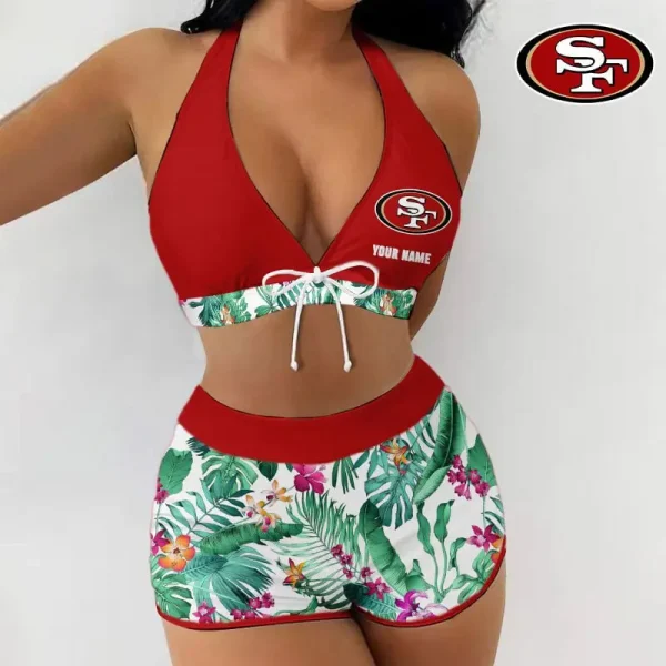 San Francisco 49ers Women 2pcs Bowknot Shorts With Bra Swimsuit Set SPTSWBRA052