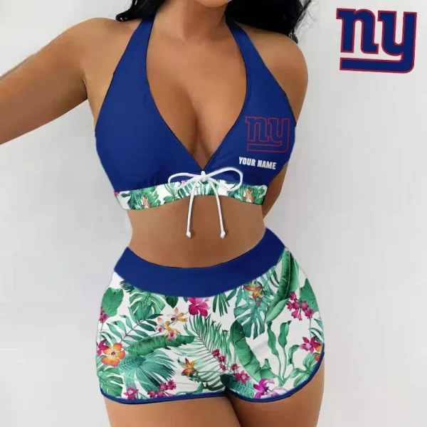 New York Giants Women 2pcs Bowknot Shorts With Bra Swimsuit Set SPTSWBRA053