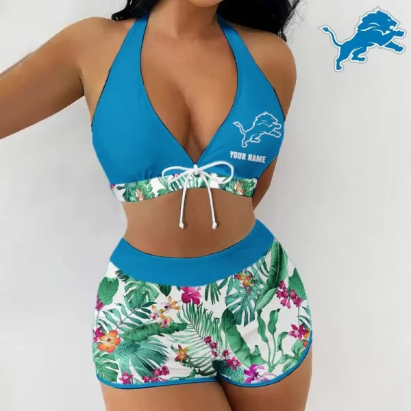 Detroit Lions Women 2pcs Bowknot Shorts With Bra Swimsuit Set SPTSWBRA055