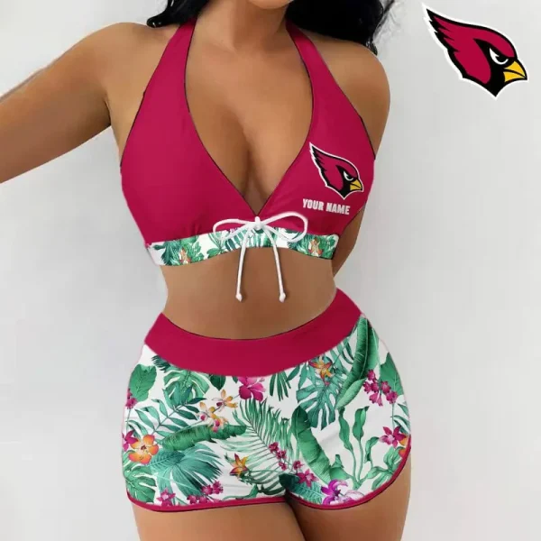 Arizona Cardinals Women 2pcs Bowknot Shorts With Bra Swimsuit Set SPTSWBRA056