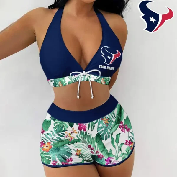 Houston Texans Women 2pcs Bowknot Shorts With Bra Swimsuit Set SPTSWBRA057