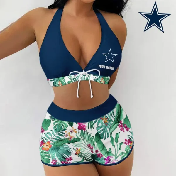 Dallas Cowboys Women 2pcs Bowknot Shorts With Bra Swimsuit Set SPTSWBRA063