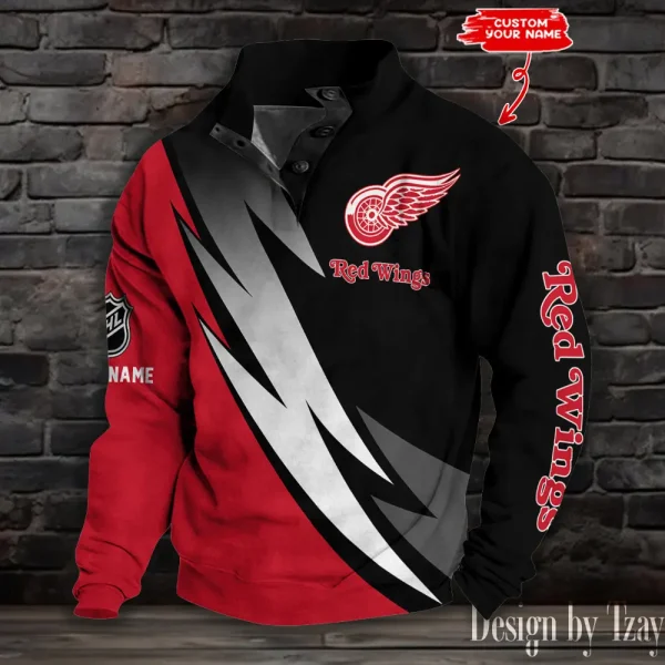 Detroit Red Wings NHL Half Button Long Sleeve Hoodie S9DBSCH1702