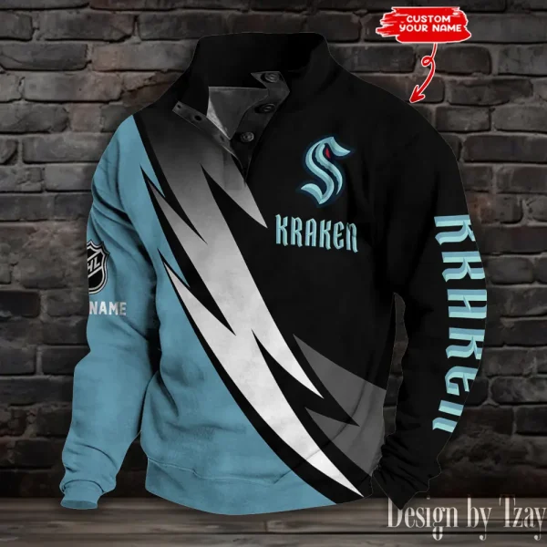 Seattle Kraken NHL Half Button Long Sleeve Hoodie S9DBSCH1715