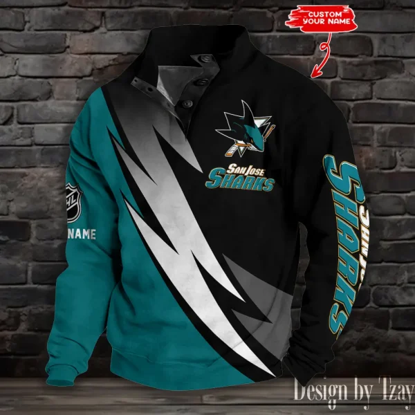 San Jose Sharks NHL Half Button Long Sleeve Hoodie S9DBSCH1716
