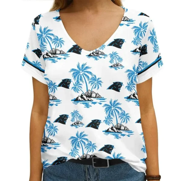 Carolina Panthers Summer Collection V-neck Women T-shirt | Shorts AGCWTS783