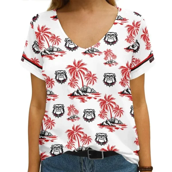 Georgia Bulldogs Summer Collection V-neck Women T-shirt | Shorts AGCWTS787