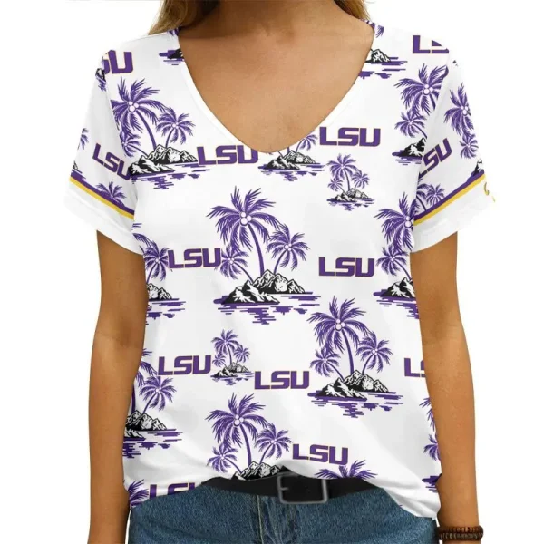 LSU Tigers Summer Collection V-neck Women T-shirt | Shorts AGCWTS789