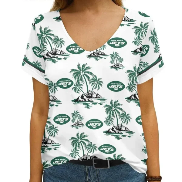 New York Jets Summer Collection V-neck Women T-shirt | Shorts AGCWTS790 - Image 2