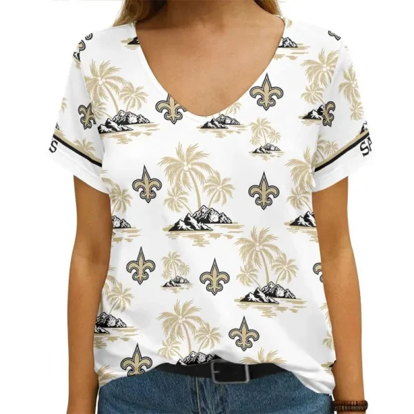 New Orleans Saints Summer Collection V-neck Women T-shirt | Shorts AGCWTS795