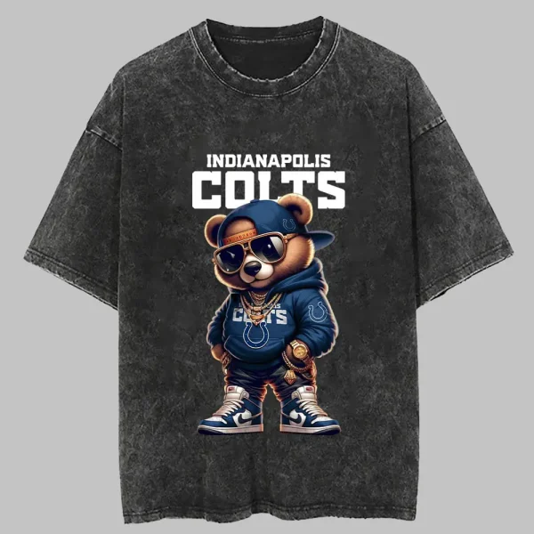 Indianapolis Colts Swag Teddy Beer Vintage Wash T-shirt New Style Gift For Fans AZTS986 - Image 2