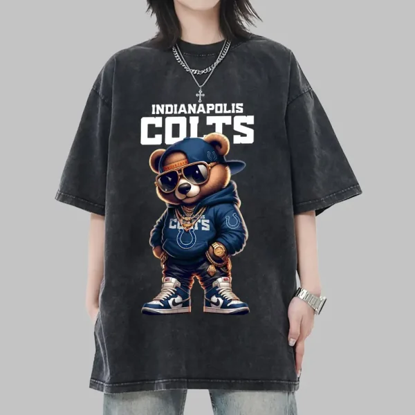 Indianapolis Colts Swag Teddy Beer Vintage Wash T-shirt New Style Gift For Fans AZTS986 - Image 3