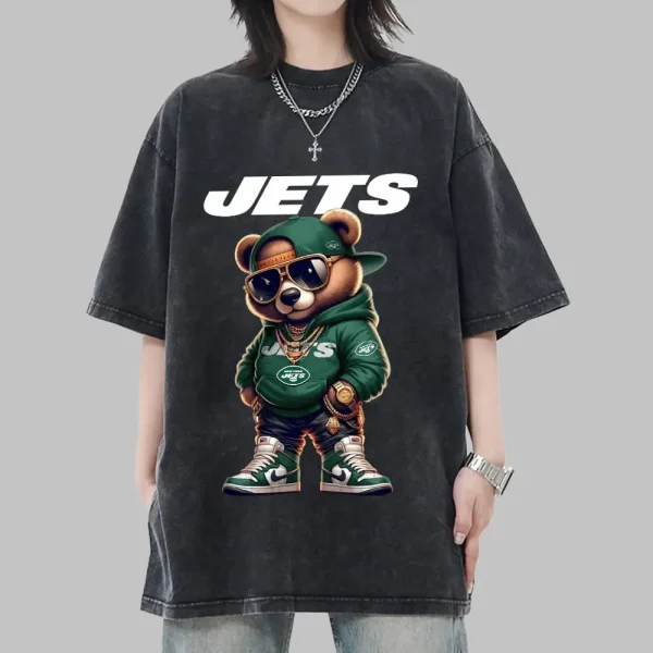 New York Jets Swag Teddy Beer Vintage Wash T-shirt New Style Gift For Fans AZTS987 - Image 2