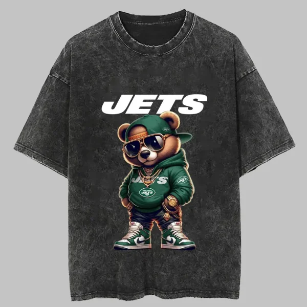 New York Jets Swag Teddy Beer Vintage Wash T-shirt New Style Gift For Fans AZTS987 - Image 3