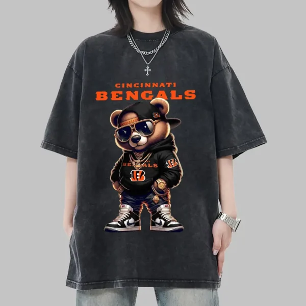 Cincinnati Bengals Swag Teddy Beer Vintage Wash T-shirt New Style Gift For Fans AZTS988 - Image 2