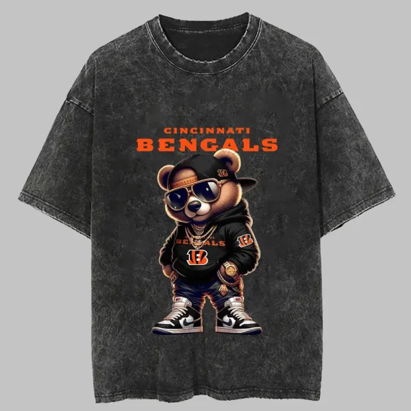 Cincinnati Bengals Swag Teddy Beer Vintage Wash T-shirt New Style Gift For Fans AZTS988 - Image 3