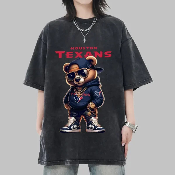 Houston Texans Swag Teddy Beer Vintage Wash T-shirt New Style Gift For Fans AZTS989 - Image 2