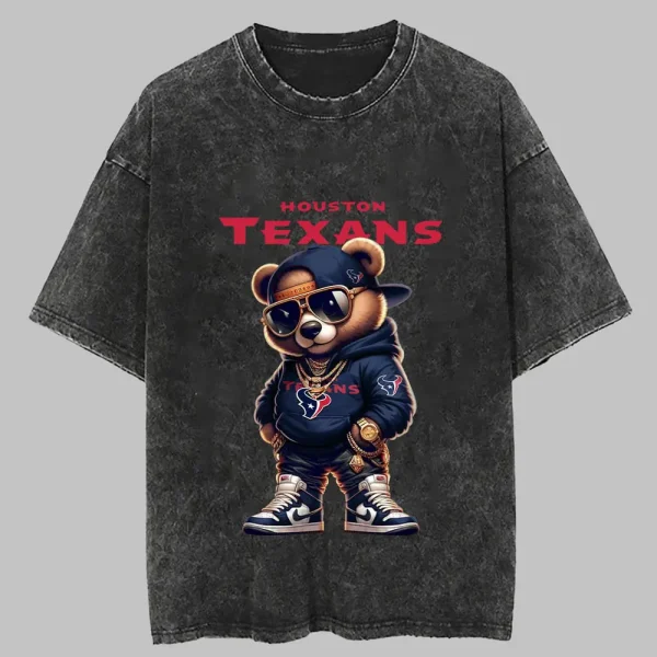 Houston Texans Swag Teddy Beer Vintage Wash T-shirt New Style Gift For Fans AZTS989 - Image 3