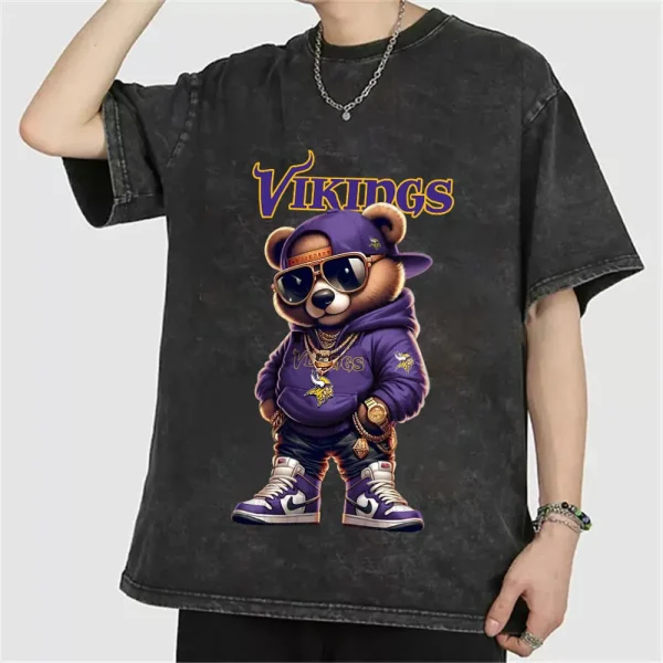 Minnesota Vikings Swag Teddy Beer Vintage Wash T-shirt New Style Gift For Fans AZTS993