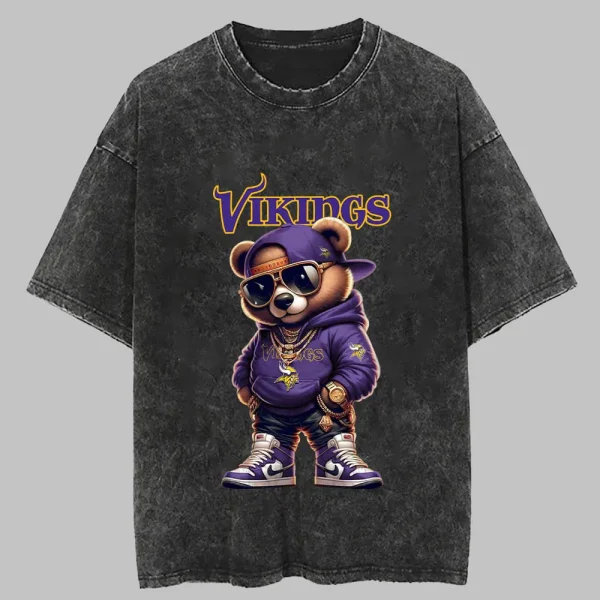 Minnesota Vikings Swag Teddy Beer Vintage Wash T-shirt New Style Gift For Fans AZTS993 - Image 3