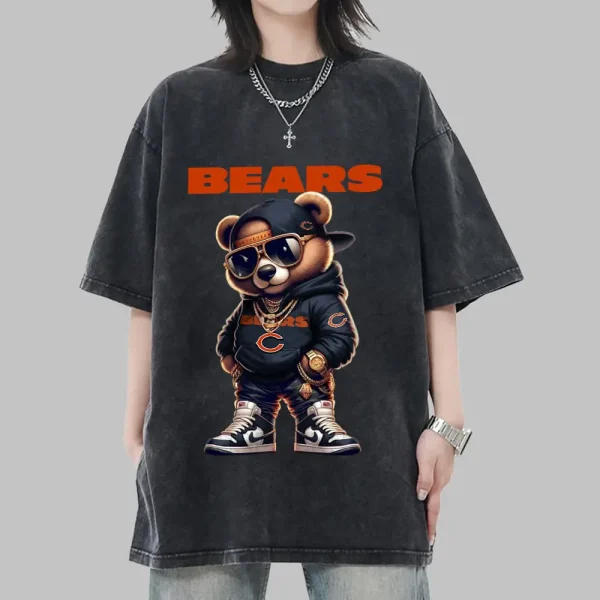 Chicago Bears Swag Teddy Beer Vintage Wash T-shirt New Style Gift For Fans AZTS995 - Image 2
