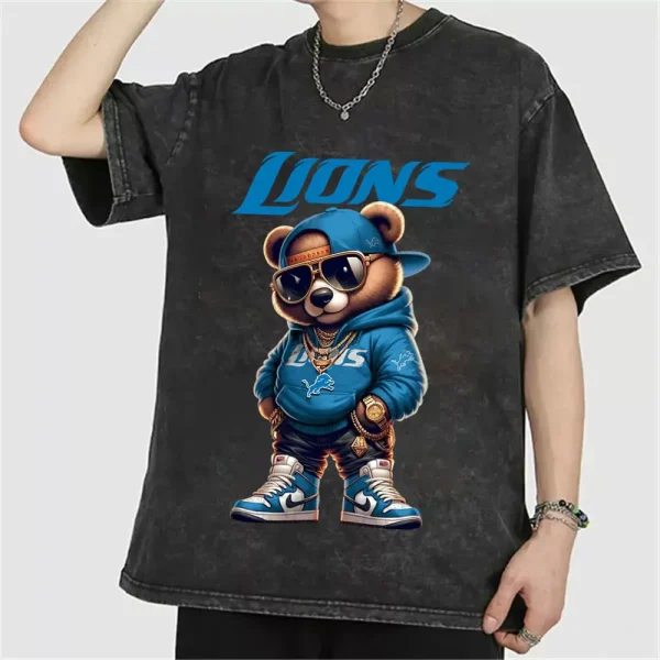 Detroit Lions Swag Teddy Beer Vintage Wash T-shirt New Style Gift For Fans AZTS996