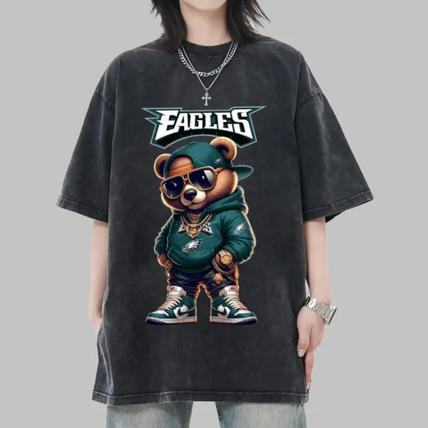 Philadelphia Eagles Swag Teddy Beer Vintage Wash T-shirt New Style Gift For Fans AZTS997 - Image 2