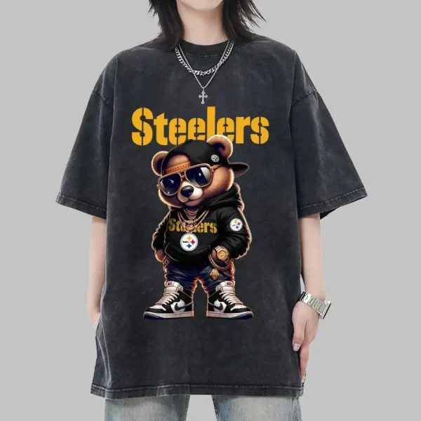 Pittsburgh Steelers Swag Teddy Beer Vintage Wash T-shirt New Style Gift For Fans AZTS1001 - Image 2