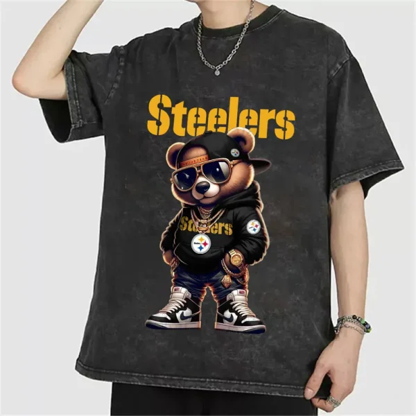 Pittsburgh Steelers Swag Teddy Beer Vintage Wash T-shirt New Style Gift For Fans AZTS1001