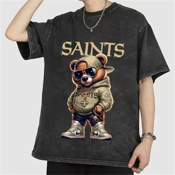 New Orleans Saints Swag Teddy Beer Vintage Wash T-shirt New Style Gift For Fans AZTS1004