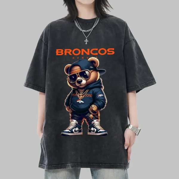 Denver Broncos Swag Teddy Beer Vintage Wash T-shirt New Style Gift For Fans AZTS1006 - Image 2
