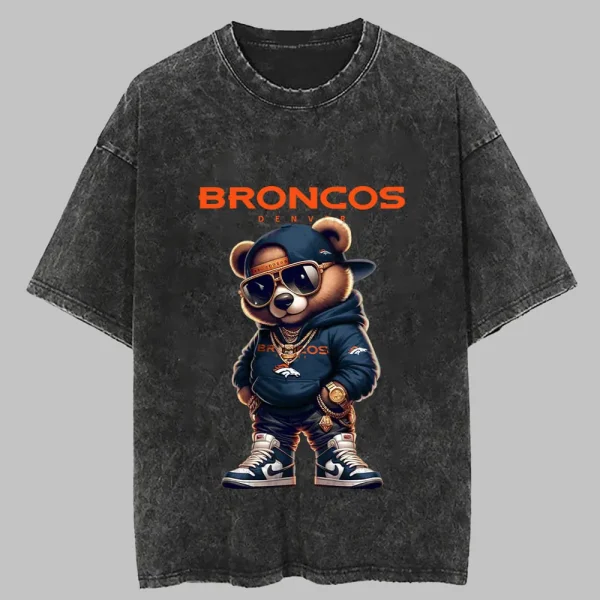 Denver Broncos Swag Teddy Beer Vintage Wash T-shirt New Style Gift For Fans AZTS1006 - Image 3