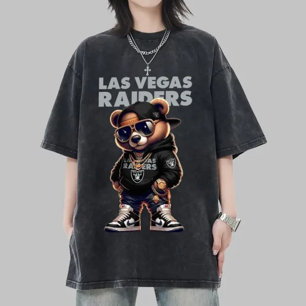 Las Vegas Raiders Swag Teddy Beer Vintage Wash T-shirt New Style Gift For Fans AZTS1008 - Image 2