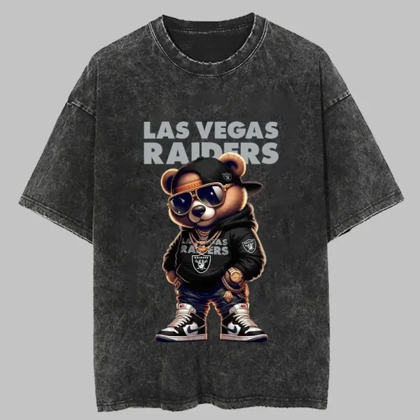 Las Vegas Raiders Swag Teddy Beer Vintage Wash T-shirt New Style Gift For Fans AZTS1008 - Image 3