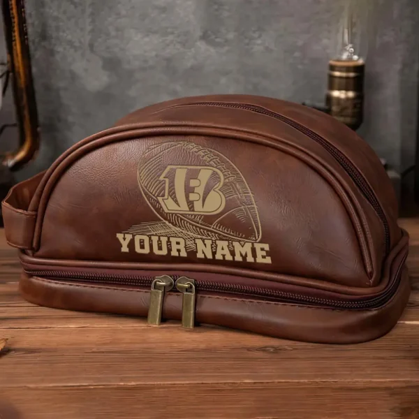 Cincinnati Bengals Men’s Leather Toiletry Bag Dopp Kit Bag SPTHMSLTB007 - Image 4