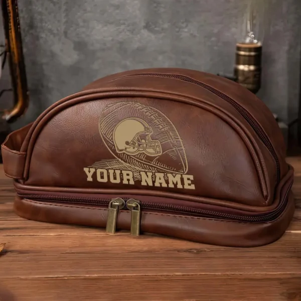 Cleveland Browns Men’s Leather Toiletry Bag Dopp Kit Bag SPTHMSLTB008 - Image 4